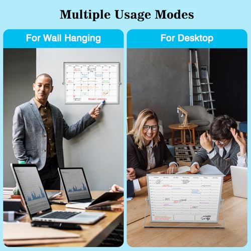 ONAVIA White Board Dry Erase Calendar Planner, Weekly Monthly Magnetic Schedule-Board with Time Slots, Portable Double-Sid...