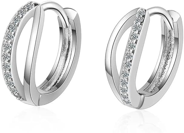 Women's 925 Sterling Silver Thick Earrings, With Small And Exquisite Cubic Zirconia Ring Earrings, Lightweight And Hypoall...