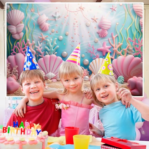 AOFOTO Pink Birthday Decorations Backdrop for Girls Party Seashell Pearl Happy Birthday Banner Underwater World Kids Baby ...