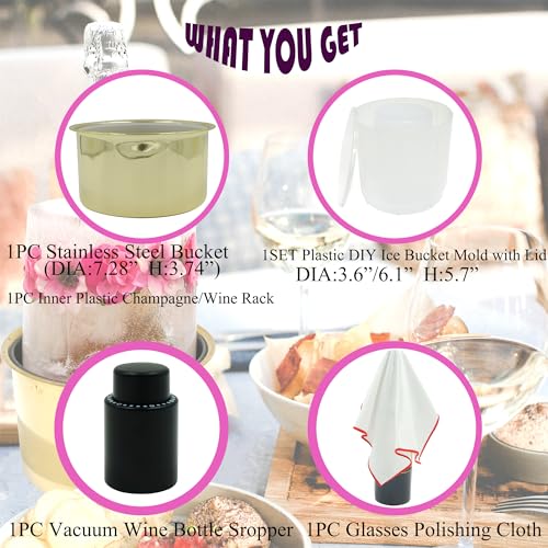 Ipretti Golden Base DIY Wine Bottle Ice Mold - Ipretti Reusable Ice Bucket Maker for Champagne & Cocktails - Kit Includes ...