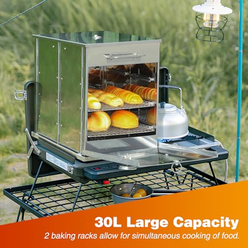 Lineslife Foldable Camping Oven with 2 Tier Grill, Portable 304 Stainless Steel Camping Stove with Thermometer for Use wit...