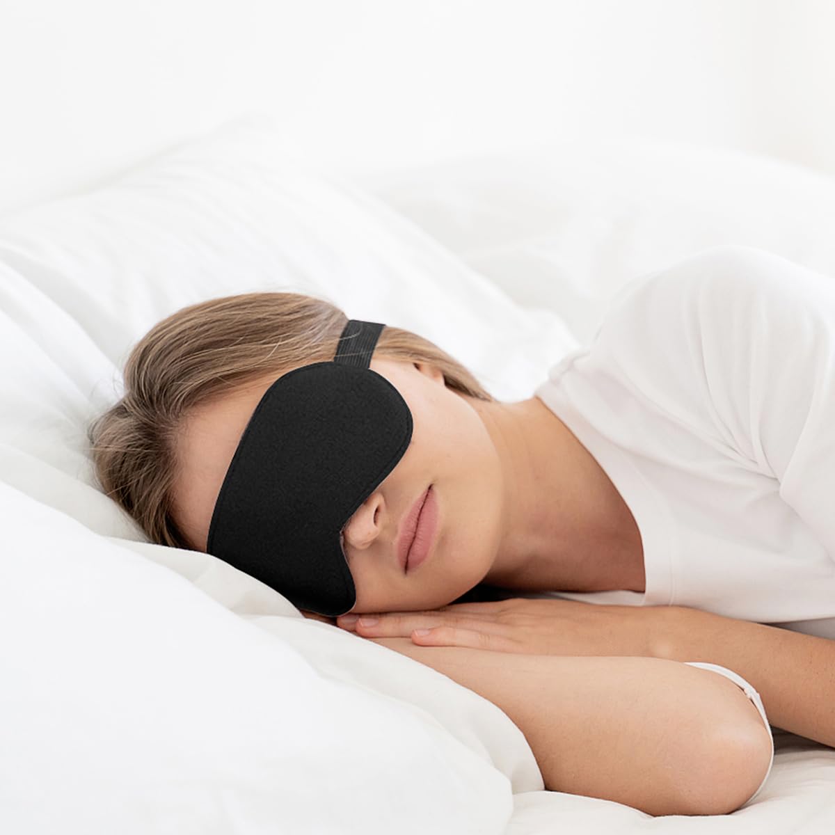 Ukissim Silk Sleep Mask, Adjustable Soft Eye Cover for Comfortable Sleep & Naps, Pressure-Free, Machine Washable - Black