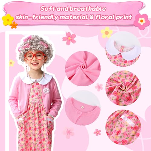 ZelJoyla Old Lady Costume for Kids 100 Days of School Costume for Girls 13 pcs 100th Day of School Granny Old Lady Dress Up