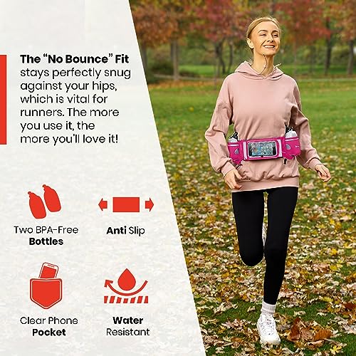 No.1 Hydration Belt by Runtasty - Premium Running Fuel Belt w/2 BPA-Free 10 oz Water Bottles, Tilt-Up Pocket w/Touchscree...