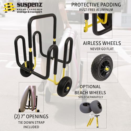 Suspenz Double SUP Transport Cart with Airless Wheels, Carrier/Trolley for 2 Stand Up Paddle Boards & Surfboards, Yellow (...