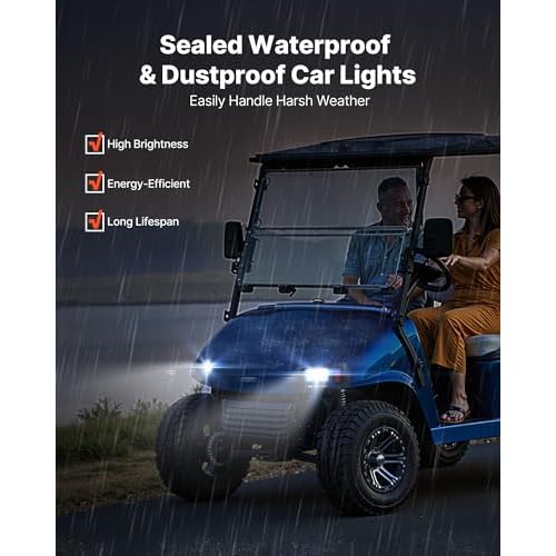 VEVOR Golf Cart Light Kit, 12 Volt, LED Headlight and Tail Light Kit with Wiring Harness, Switch, Zip Ties, ABS Housing, High-Brightness, Waterproof and Dustproof, Fit for EZGO TXT 1996-2013 Models
