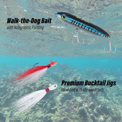 Dr.Fish 269 Pieces Surf Fishing Tackle Box Kit, Saltwater Ocean Beach Fishing Gear Supplies, Lure&Rig Accessories, Bucktai...