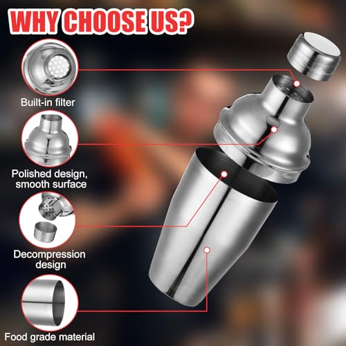 Nitial 6 Pcs Bar Cocktail Shaker Professional Stainless Steel Martini Drink Mixer with Built-in Strainer for Bartending No...