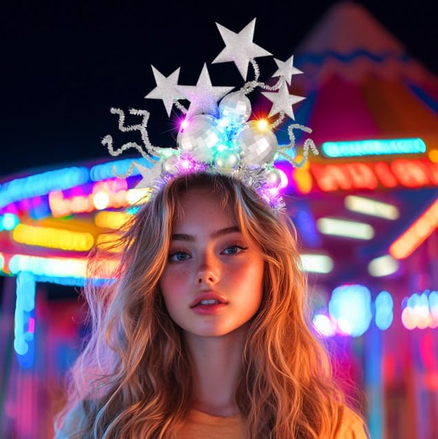 CLOACE Light Up Headband LED Disco Ball Headbands Glitter Star Hair Band Rave Party Festival Carnival Hair Accessories for...