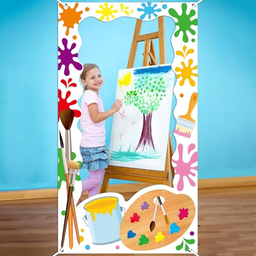 Art Paint Party Birthday Decorations Art Painting Photo Booth Props Colorful Paint Splatter Backdrop Banner Artist Theme P...