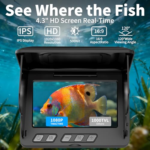 Underwater Fishing Camera,4.3 Inch HD Fishing Camera with 12 Infrared Night Vision Lights, Portable Fish Finder with 50ft ...