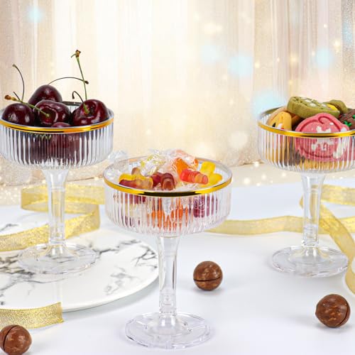 48 Pack Clear Champagne Tower Glasses 7 Oz Champagne Flutes Plastic Champagne Coupe Glasses With Gold Rim Disposable Marti...