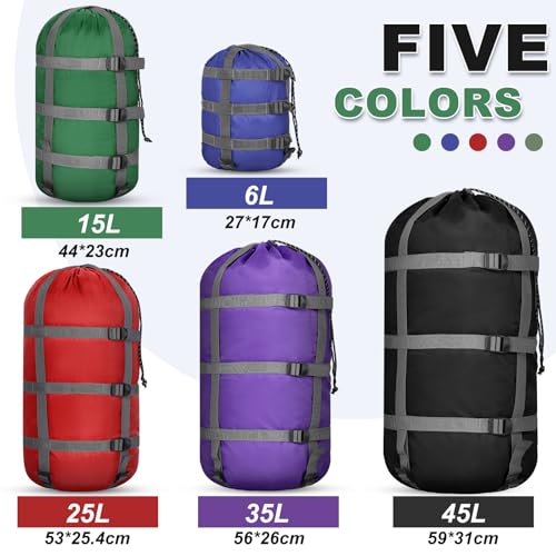 SilTriangle 5 Pack Compression Stuff Sack 5 Assorted Size Sleeping Bag Stuff Sack Ultralight Sleeping Bag Cover Space Savi...