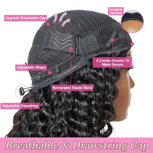 Curly Half Wig Human Hair 180% Density Deep Wave Glueless Wigs Upgrade 3 In 1 Wigs Beginner Friendly Seamless Flip Over Drawstring Curly Wig Ready to Go Headband Wig Natural Black Color 18 Inch