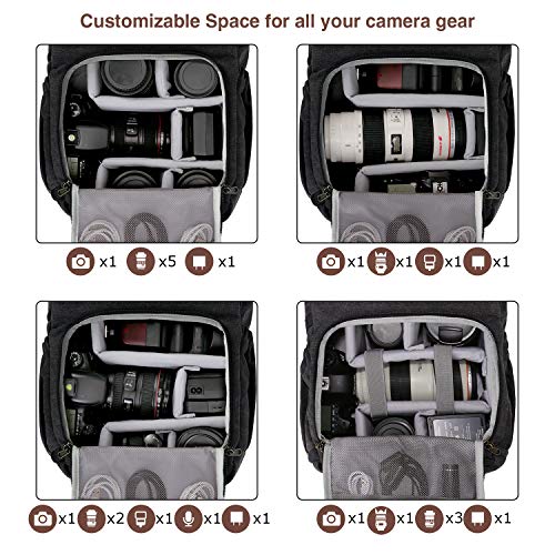 BAGSMART Camera Backpack, DSLR SLR Waterproof Camera Bag, Anti-Theft Photography Backpack with 15 Inch Laptop Compartment,...