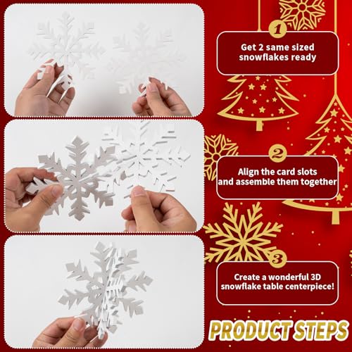 OuMuaMua 6 Set Snowflake Christmas Table Decorations - 12pcs White Wooden 3D Snowflake Decor Tabletop Centerpiece for Chri...