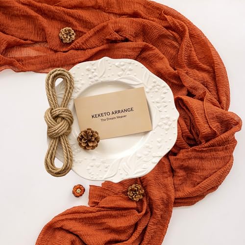 Keketoarrange Fall Thanksgiving Table Runner Terracotta Decorations 120 Inch 10 FT Rustic Burnt Orange Sheer Cheese Cloth ...