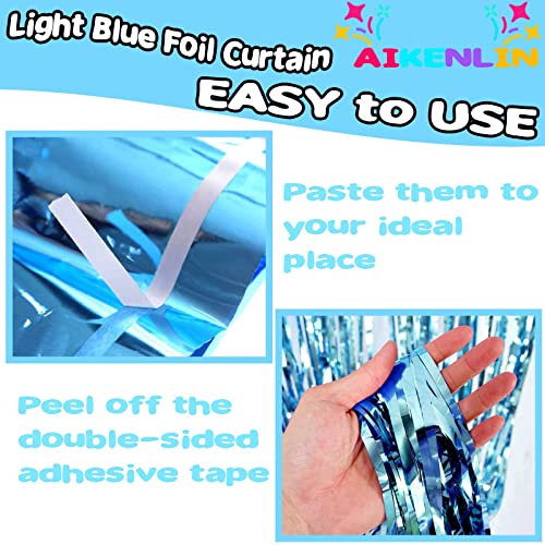 4 Pack Light Blue Foil Fringe Curtain Backdrop, 3.2Ft x 9.8Ft Metallic Tinsel Foil Fringe Streamers Curtains for Party, Ph...