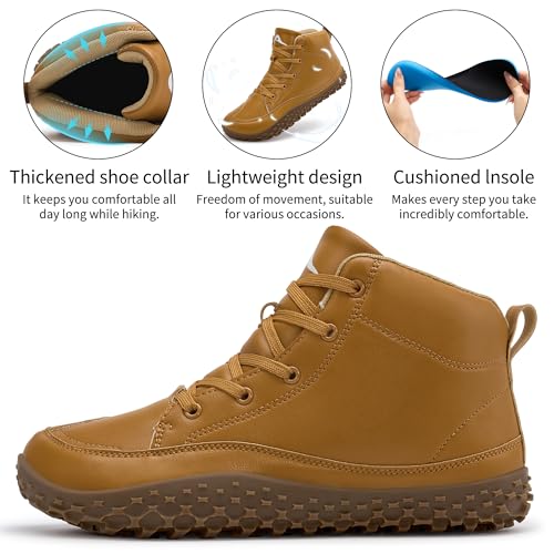 HARENCE Mens Wide Toe Barefoot Boots with Zero Drop Sole for Outdoor Camping Hiking Walking Non-Slip Waterproof