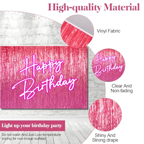 Gilprop 5x3 ft Shine Pink Happy Birthday Backdrop for Lady Girls Women Happy Birthday Banner Princess Theme Party Decorati...