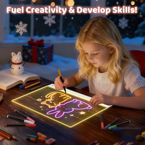 Rechargeable Led Drawing Board for Kids, 11.8*7.9" Dry Erase Board, 4 Modes &7 Colors Glow Doodle Note Board, Include Hang...