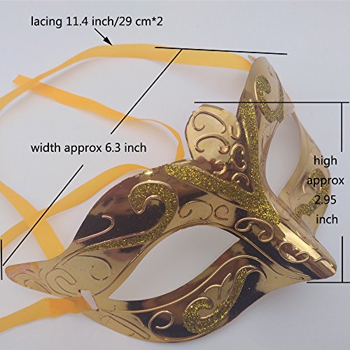 Arlai Pack of 12, Gold shining plated party mask wedding props masquerade mardi gras mask