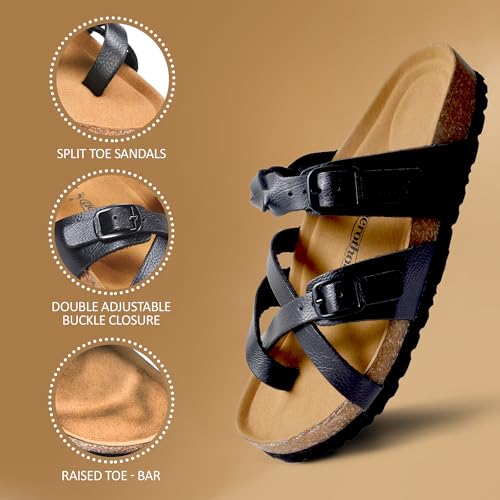 AEROTHOTIC Cute Slides for Women with Arch Support Comfy Adjustable Buckle Split Toe Straps with Cushioned Memory Foam Cor...