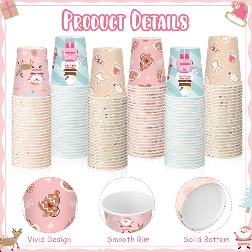 Maxcheck 100 Pcs Pink Christmas Paper Cups 9 oz Disposable Pink Snowflakes Elk Xmas Coffee Cups Hot Drink for Xmas Holiday...