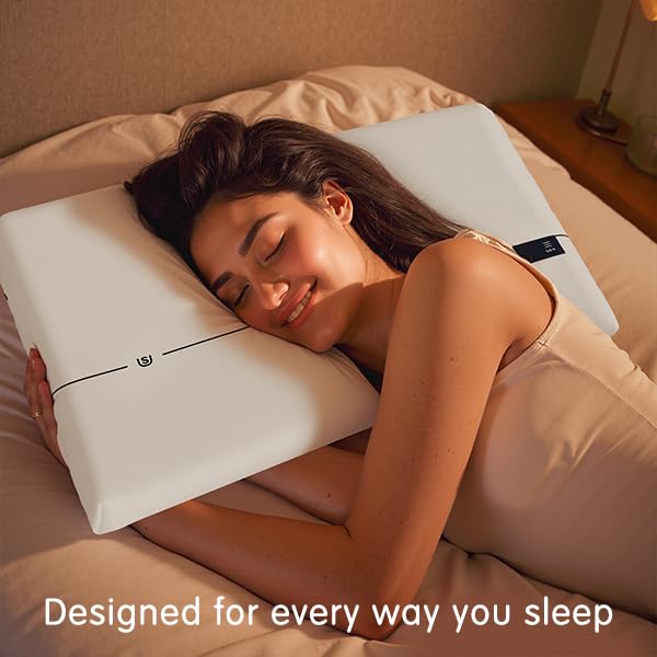 SyMax Cooling Memory Foam Pillow for Neck Pain Relief, Firm Ergonomic Cervical Neck Pillow, Soft Supportive Pillows for Side, Back, Stomach Sleepers, Two Firmness, Free Eye Mask Included