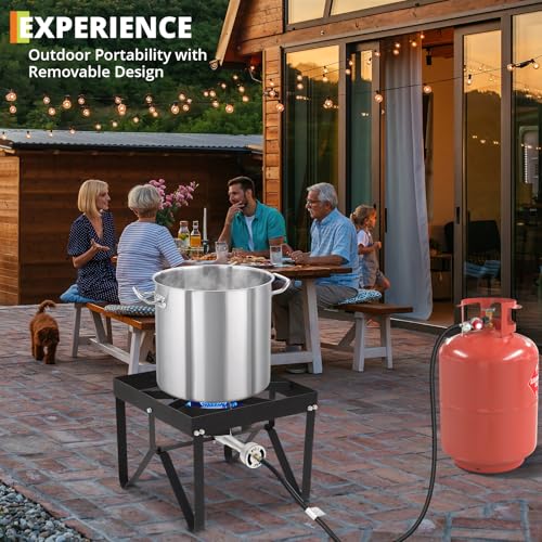 80,000 BTU Single Burner Propane Stove – 10 PSI Regulator, 400 Lbs Capacity Portable Outdoor Cooker for Camping, Deep Fryi...