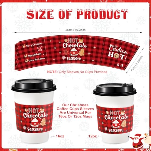 Remerry 60 Pack Christmas Coffee Cup Sleeves Christmas Disposable Paper Cup Sleeves Fit 12 and 16 oz Coffee Cups for Holid...