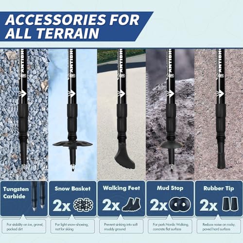 Folding Hiking Poles - 2-Piece Adjustable Trekking Poles, Lightweight Collapsible Walking Stick for Women Men Seniors, Bac...