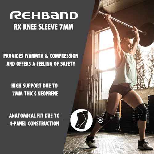Rehband RX Knee Support for Strength Training & Fitness - 7mm Neoprene Knee Sleeve, Flexible & Non-Slip, Knee Sleeve for Men & Women, Colour:Carbon/Black - 1 Pair, Size:Medium