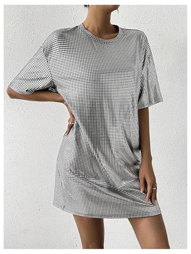 SHENHE Women's Sparkle Metallic Dress Oversize Short Sleeve Party Club Rave Short Tshirt Dress