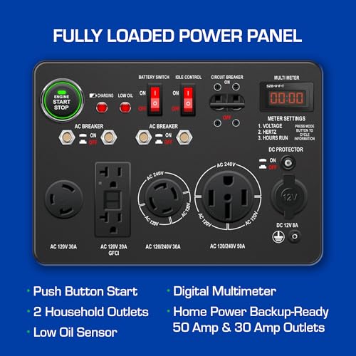 DuroMax XP13000EH 13,000-Watt Dual Fuel Portable Generator - Gas & Propane, Electric Start, Whole Home Backup Power, Trans...