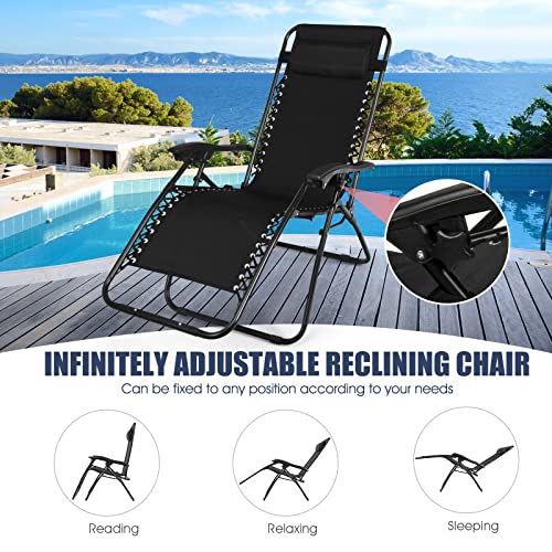 Goplus Zero Gravity Chair Set, 3 Pieces Outdoor Lounge Chair Recliners w/Side Table, Headrest and Cup Holders, Adjustable ...