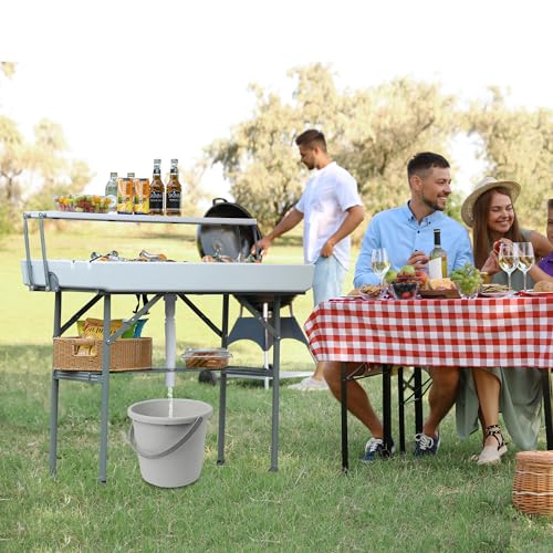 Real Relax Two-Tier Portable Cooler Table, Fill and Chill Desk for Food Drink Beverage, Foldable Party Ice Table for Campi...