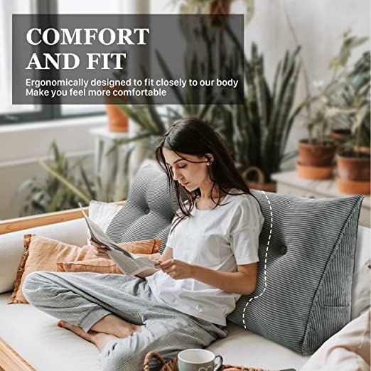 Wedge Headboard Pillow Dorm Room Reading Pillow Back Support for Sitting Up in Bed Bolster Lumbar Cushion Body Positioning Bedrest Corduroy (Dark Gray, Queen (59 * 8 * 20in))