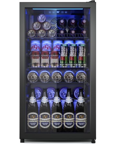 Tehanld Beverage Fridge, 130 Can Mini Fridge With Glass Door, Beverage Cooler Refrigerator, Wine Drink Beer Cooler, Adjust...