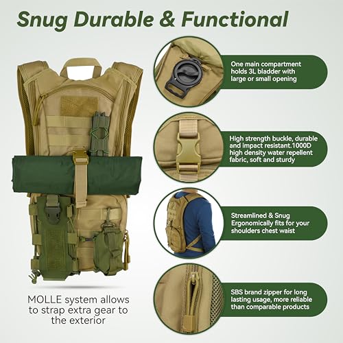 MARCHWAY Tactical Molle Hydration Pack Backpack with 3L TPU Water Bladder, Military Daypack for Cycling, Hiking, Running, ...