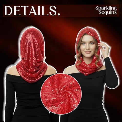 Simlakey Sequin Rave Hood Rave Scarf Outfit Accessories for Women Glitter Hooded for Carnival Parade Concert Costume