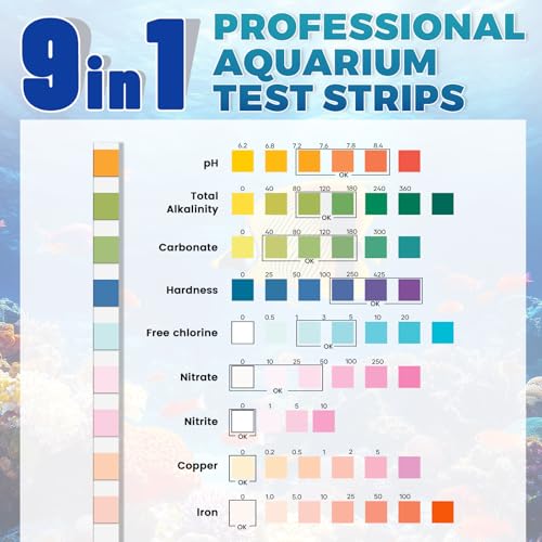 BACNUNN Aquarium Test Strips: 200CT 9 in 1 Quick & Accurate Fish Tank Water Testing Kit for Freshwater Pond Testing Nitrat...