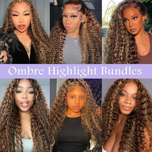 4/30 Human Hair Bundles Brown Deep Wave Bundles 22 24 26 inch Highlight Bundle Human Hair Ombre Brown Bundle