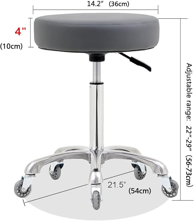 Ainilaily Rolling Stool with Wheels, Heavy Duty 400 lbs Stool for Shop Guitar Lab Tattoo Workbench Medical, Adjustable Swivel Chair (Grey)