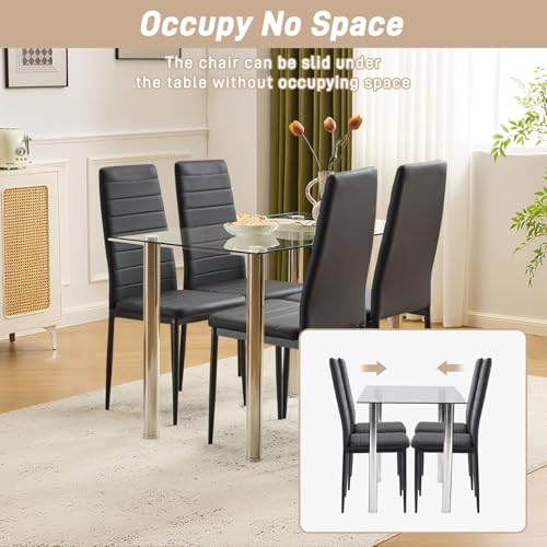 Karl home Dining Chairs Set of 4, PU Leather Balck Kitchen Chairs with Padded High Back & Foot Cap Protection for Dining K...