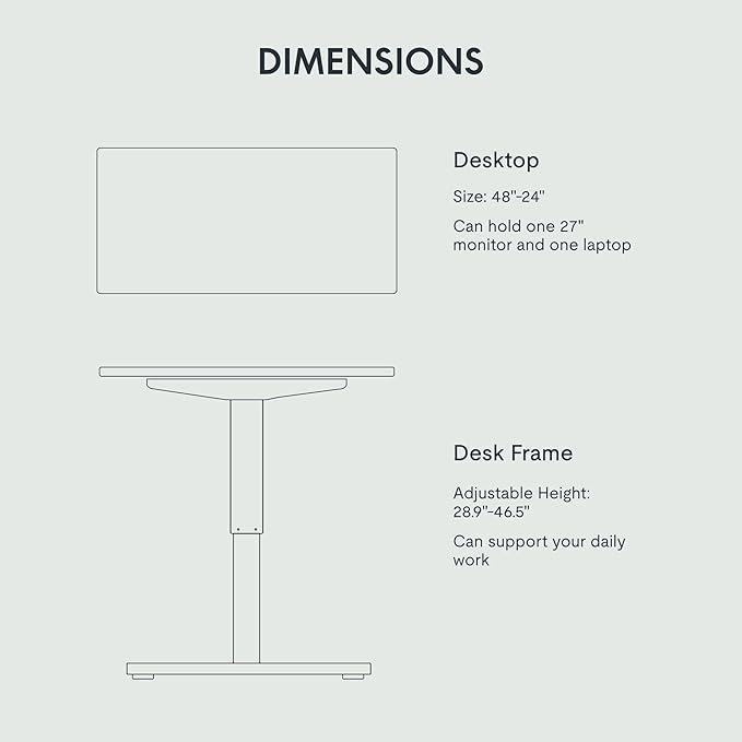 FLEXISPOT EN1 One-Piece Standing Desk 48 x 24 Inches Electric Stand Up Desk for Home Office (Black Frame + 48" Black Top)