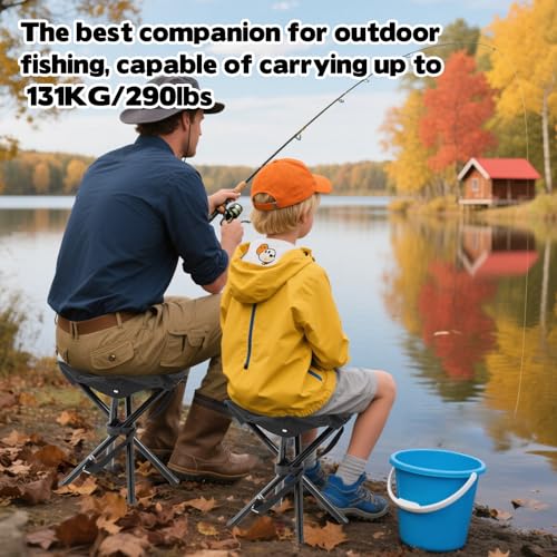 Portable Folding Camping Stool, Travel Fishing Chair Quad Frame Camping Chair Maximum Weight 290 lbs Lightweight Outdoor F...