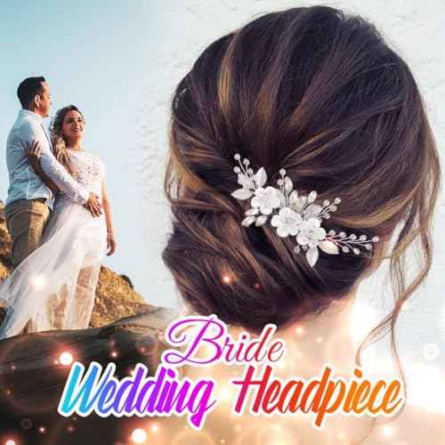 Catery Flower Bridal Hair Comb Wedding Hair Clip Rhinestone Hair Pieces Accessories for Women (Silver)