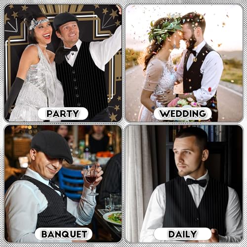 PARTTELY 1920s Mens Costume,Roaring 20s Costumes for Men,1920S Mens Outfit Accessories with Vest Hat Pocket Watch Tie Armband