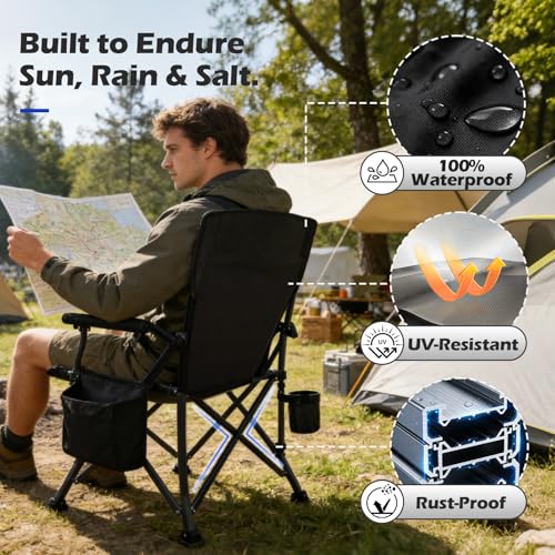 JKLESA XL Premium Camping Chair - 400lb Capacity, Oversized 23.7" Wide Seat, Heavy Duty 600D Oxford Fabric, Padded Camping...